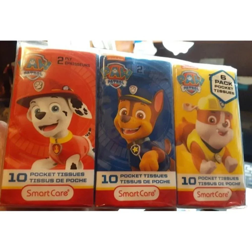 Lot of 3 Paw Patrol Pocket Tissues 6-Pack Each – SmartCare 2-Ply Travel Packs (1